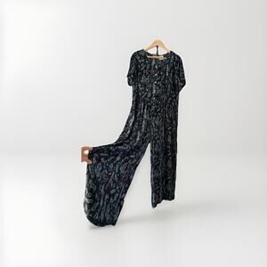 Vintage 90s Black Abstract Wide Leg Boho Artsy Jumpsuit Size M/6/8 Lagenlook